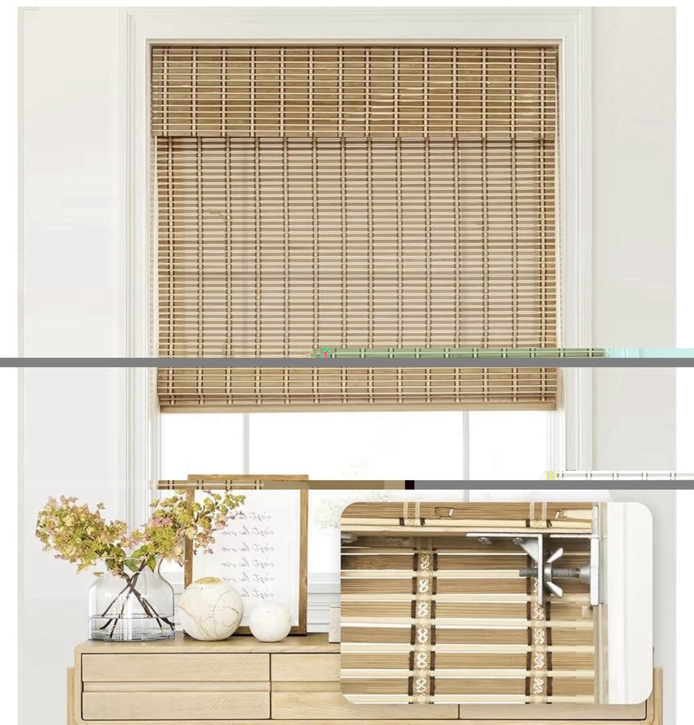LazBlinds No Tools No Drill Cordless Bamboo Roman Shades Natural 306 32"W X 64"H